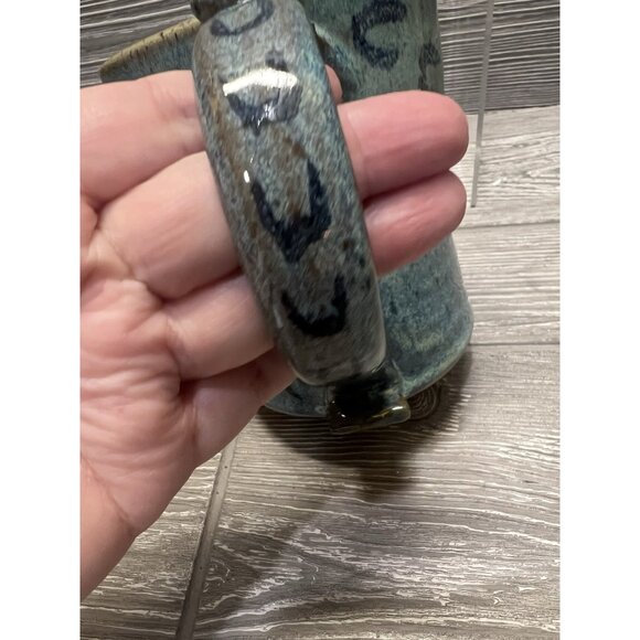 Pottery Clay Glazed Handmade Large Mug Cup Blue Animal Tracks 5” Unique - Picture 7 of 9